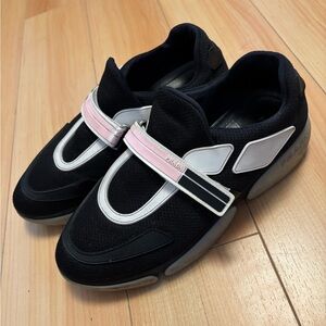 Prada Black Pink and White Slip-On Sneakers